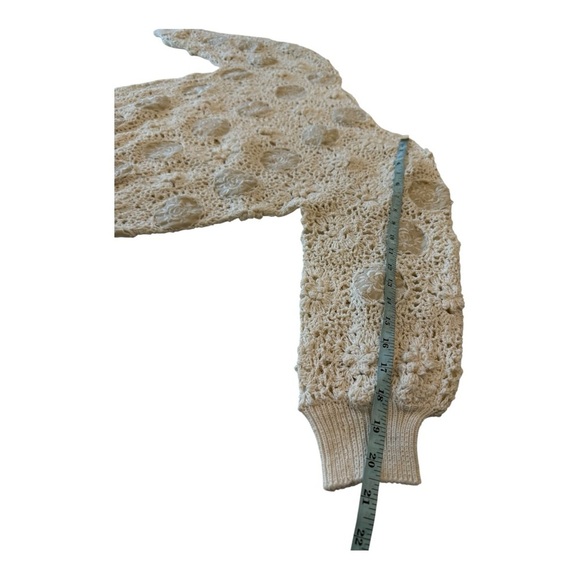 Vintage Handcrafted Open Crochet Sweater Floral Embroidered Pullover Ivory Large - Picture 10 of 12